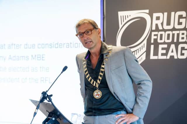 LEADING ROLE: Tony Adams talks in Doncaster after receiving the RFL Presidential chains. Picture: Allan McKenzie/SWpix.com