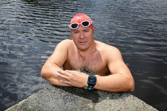 Andrew Ainge, from Menston, pictured at the River Wharfe in Otley as he prepares for his swim across the English Channel.