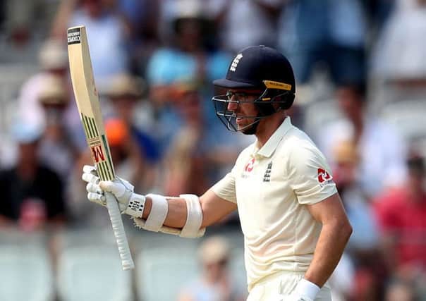 England's Jack Leach celebrates reaching 50 runs during day two of the Specsavers Test Series match at Lord's (Picture: Bradley Collyer/PA Wire)