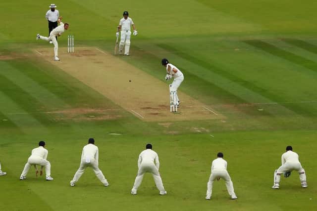 CATCH ME IF YOU CAN: Stuart Broad of England bowling during day three at Lord's. Picture: Julian Finney/Getty Images