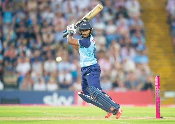 BIG HIT AND OUT: Yorkshire's Nicholas Pooran hits out against Lancashire, but his short stint at Headingley has now ended. Picture: Allan McKenzie/SWpix.com