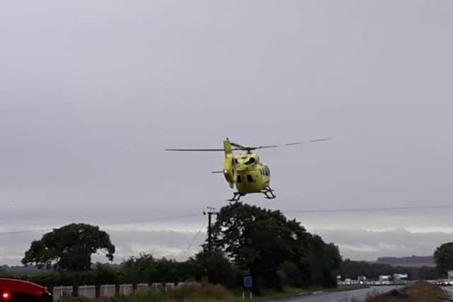 The air ambulance arrived at the scene. Photo provided by Bob Hoskins, Station Manager at York on Twitter @SierraZero8.