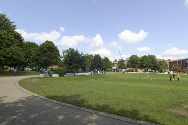 Devonshire Green, where rows of terraced housing once stood. It was a bomb crater until 1981
