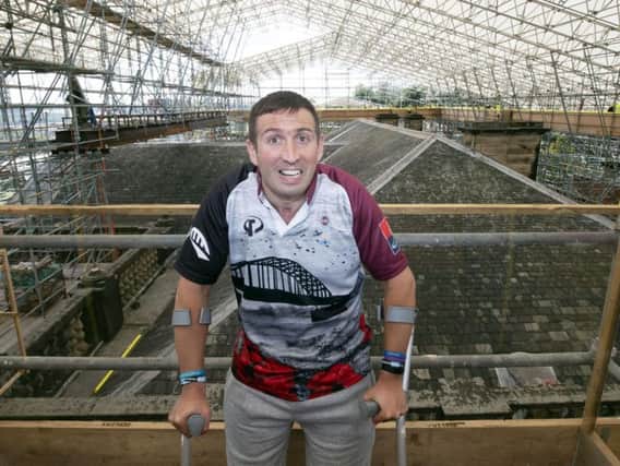 Injured former paratrooper Ben Parkinson, the most severely injured UK serviceman to survive the Afghanistan conflict, during the launch of the Wentworth Woodhouse rooftop tours, part of a 130 million renovation project.