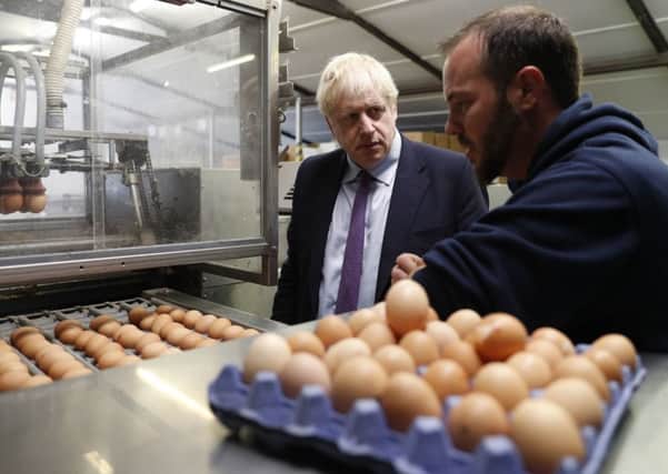 Prime Minister Boris Johnson during his visit to a farm in Newport, South Wales. Photo: Adrian Dennis/PA Wire