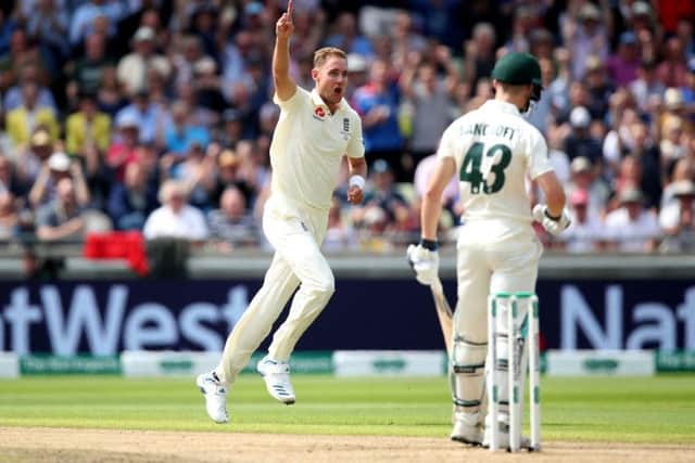 Wicket salute: England's Stuart Broad claims the wicket of Australia's Cameron Bancroft, caught by Joe Root.