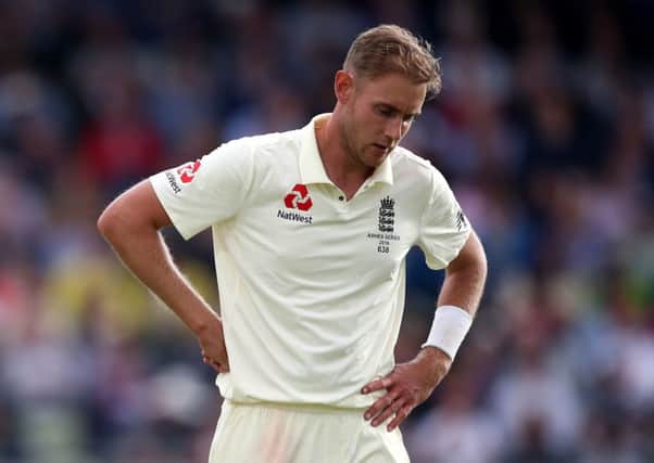 England's Stuart Broad (right) looks dejected during day one of the Ashes Test match at Edgbaston (Picture: PA)