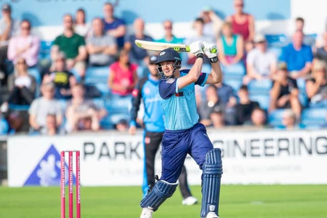 Yorkshire's Tom Kohler-Cadmore hits out against the Worcester Rapids. Picture by Allan McKenzie/SWpix.com