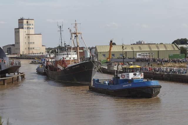 Crowd gathered to see the country's last surviving distant water sidewinder trawler, Arctic Corsair, move from its current location on the River Hull for the first time in 20 years.
 Picture: Les Gibbon/Hull News and Pictures