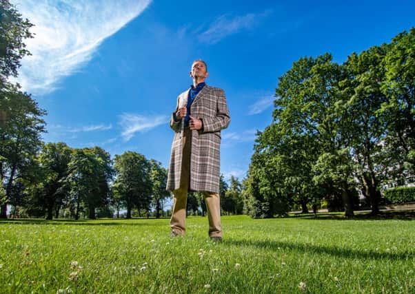 On The Stray in  Harrogate, Malcolm Campbell wears a coat in the Callanish Tartan, the only registered Harris Tweed tartan, designed by Malcom based on the Balmoral tartan, woven by the Carloway Mill on the Isle of Lewis and tailored by Carl Stuart of Ossett. Picture by James Hardisty.