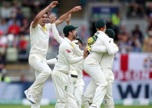 Australia's Pat Cummins celebrates taking the final wicket during day five of the Ashes Test match at Edgbaston, Birmingham. (Picture: Nick Potts/PA Wire)