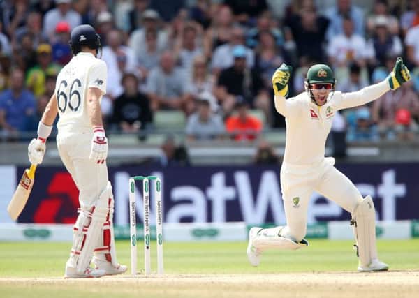Australia's Tim Paine celebrates the wicked of England's Joe Root during day five at Edgbaston. Picture: Nick Potts/PA