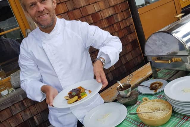 Michael Wignall with his culinary effort in the mountains of Ischgl
