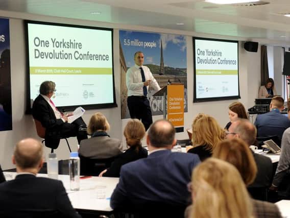 Northern Powerhouse minister Jake Berry addresses a One Yorkshire Devolution conference in Leeds earlier this year. Picture by Simon Hulme