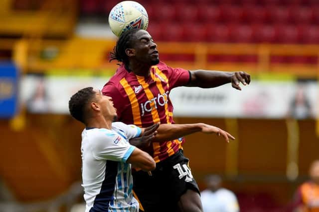 Clayton Donaldson making his debut for Bradford City against Cambridge United (Picture: James Hardisty)