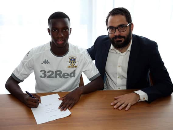 New signing Eddie Nketiah, with director of football Victor Orta.