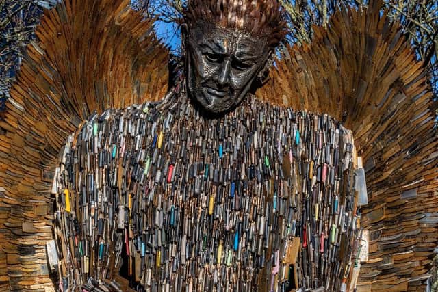 The knife angel sculpture when it visited Hull earlier this year.