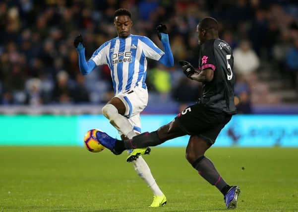 Ready to bounce back: Huddersfield Town's Adama Diakhaby in action against Everton.