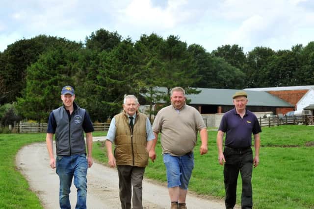 The Stephensons at Nuburnholme Wold farm, at Nurnburnholme, Left to right: Mark Stephenson, Guy Stephenson, Graeme Stephenson and Patrick Stephenson.