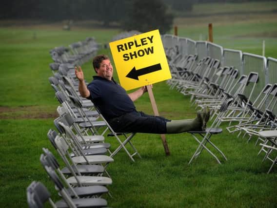Chairman of Ripley Show Andrew Walmsley puts his feet up before the 170th Ripley Show.