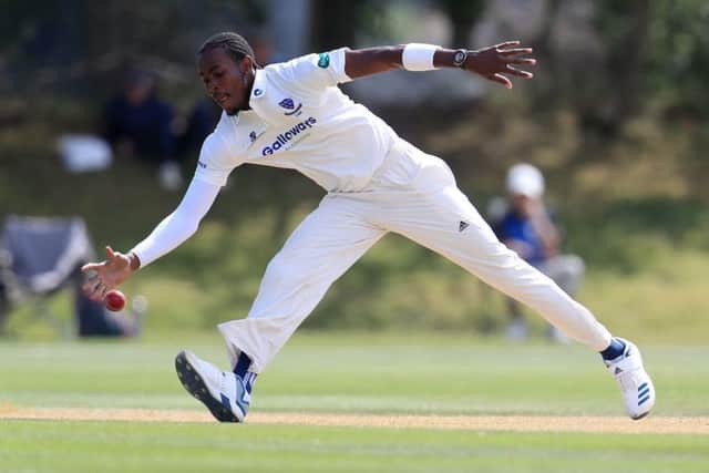 Sussex's Jofra Archer fields the ball during day two of the Second XI Championship match at Blackstone Academy Ground, Henfield. (Picture: PA)