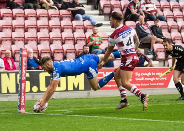 Ryan Shaw of Hull KR scores a try in the defeat at Wigan.(Picture: Isabel Pearce/SWpix.com)