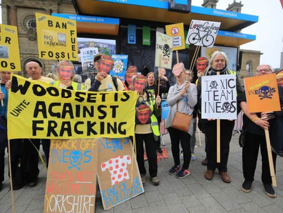 Anti-fracking protesters at this year's Tour de Yorkshire. What are your views on the matter?