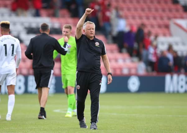 Saluting the fans: Sheffield United manager Chris Wilder gestures to the crowd after the Premier League opener. Picture: James Wilson/Sportimage