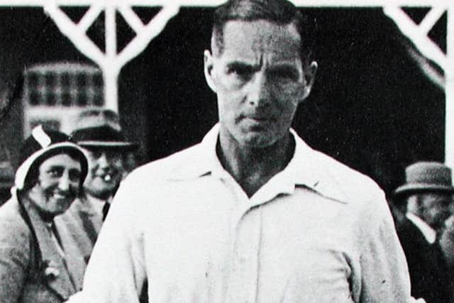 Herbert Sutcliffe, striding out to bat at Scarborough in 1938, is one of eight batsmen to score twin centuries in an Ashes test.