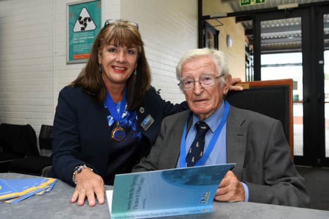 Professor Harold Ellis CBE,  at York University for the launch of his new book 'Stories from the Operating Theatre and Other Essays'. He is 
pictured signing a copy for president of the Association for Perioperative Practice Tracey Williams.
 Picture Jonathan Gawthorpe