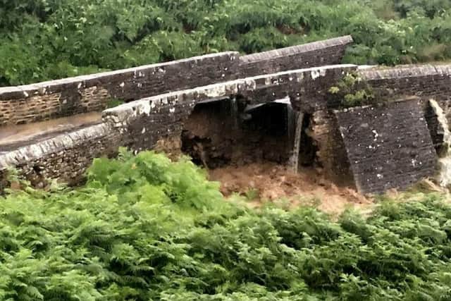 Grinton Bridge collapsed in the flashfloods. Picture: Swaledale MRT / SWNS