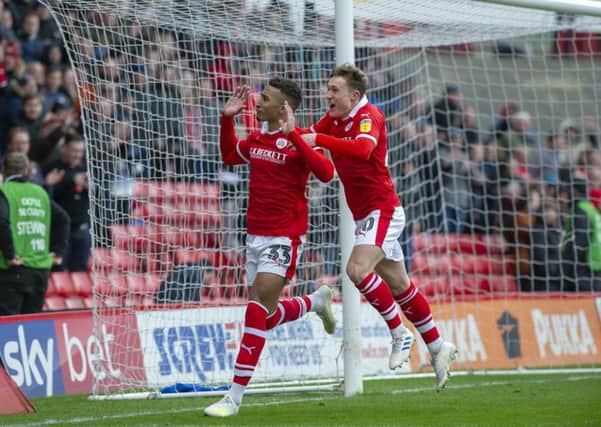 Right on cue: Callum Styles, right, pictured celebrating with Jacob Brown, is hoping to claim a first-team place. (Picture: Scott Merrylees)
