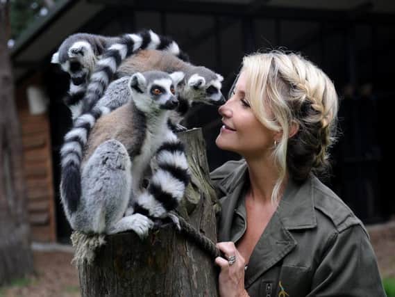 TV presenter Helen Skelton meets the Lemurs during filming for Big Week at the Zoo, at Yorkshire Wildlife Park near Doncaster. Picture by Simon Hulme.