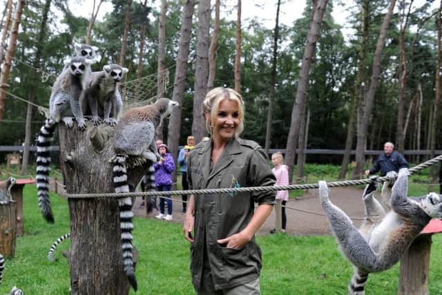 Helen Skelton during filming at Yorkshire Wildlife Park for Big Week at the Zoo. Picture by Simon Hulme.