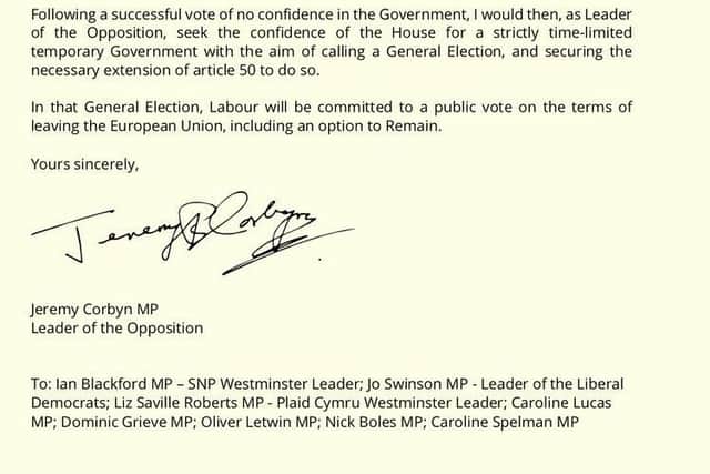 Part of Jeremy Corbyn's offer to opposition parties to stop a no-deal Brexit.