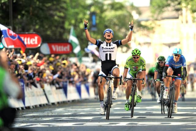 The first stage of the 2014 Tour de France ended in Harrogate when Marcel Kittel triumphed after Mark Cavendish crashed out.