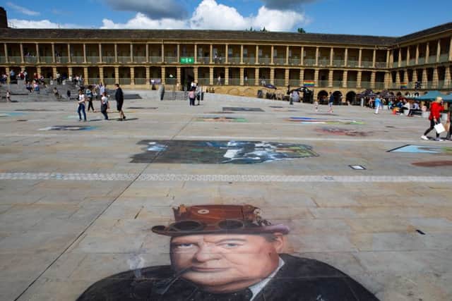 Street art outside The Piece Hall in Halifax.