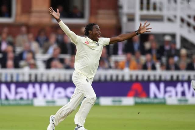 Jofra Archer of England celebrates dismissing Cameron Bancroft of Australia during day three of the 2nd Specsavers Ashes Test match at Lord's. (Picture: Gareth Copley/Getty Images)