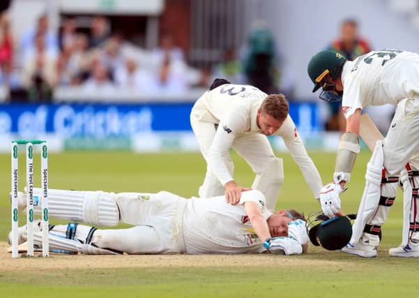 Australia's Steve Smith after being felled by a Joffra Archer bouncer at Lord's. Photo: Mike Egerton/PA Wire