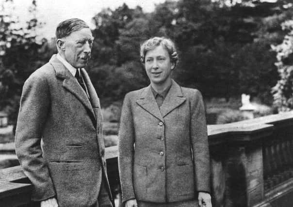 HRH Princess Mary with her husband Henry, 6th Earl of Harewood on the Terrace at Harewood, 1946. Copyright: Harewood House Trust