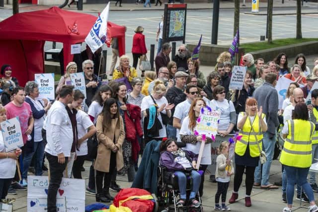 Parents protest over funding for young people with special educational needs and disabilities outside Leeds City Art Gallery earlier this year.