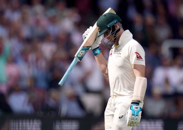 Ruled out: Australia's Steve Smith, leaving the pitch after being dismissed during day four of the Ashes Test at Lord's.