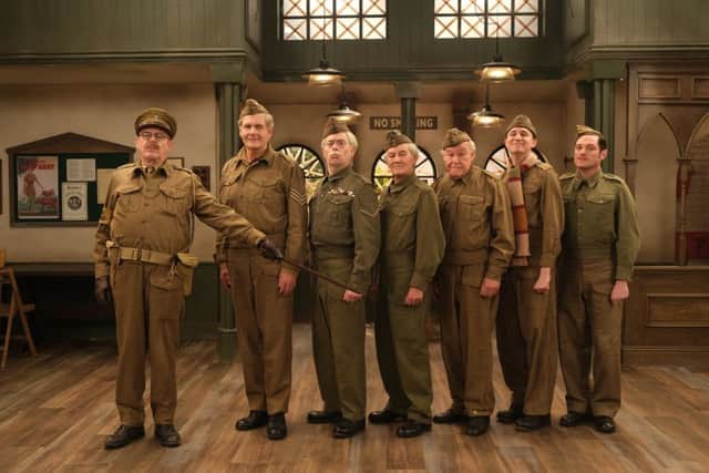 Kevin McNally as Captain Mainwaring, Robert Bathurst as Sergeant Wilson, Kevin Eldon as Lance Corporal Jones, David Hayman as Private Frazer, Timothy West as Private Godfrey, Tom Rosenthal as Private Pike and Mathew Horne as Private Walker. Picture: UKTV