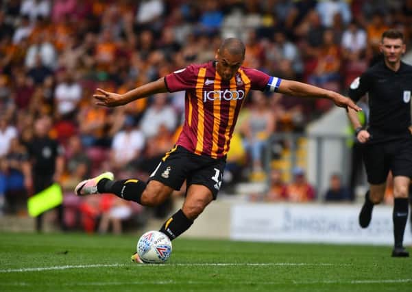 Bradford City's James Vaughan came close to scoring at Stevenage.