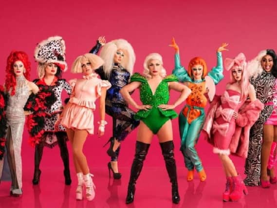New Drag Race contestants, featuring Divina De Campo on the far left. Picture: BBC/ Leigh Keily / Matt Burlem