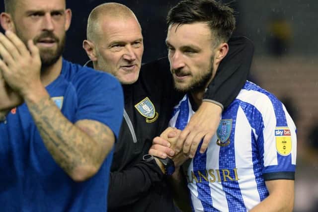 Lee Bullen, pictured with Morgan Fox at the final whistle following Sheffield Wednesday's 1-0 win over Luton Town.