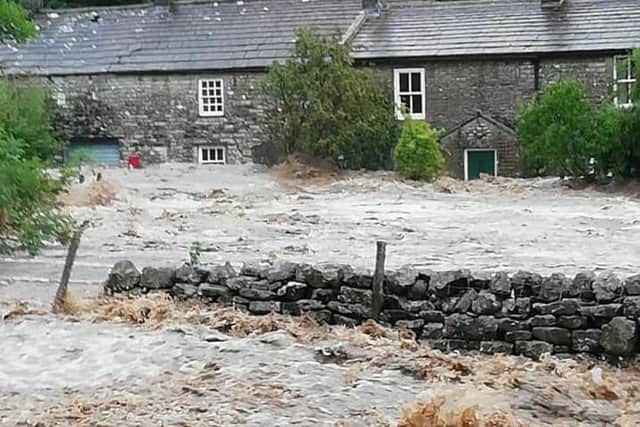 The flash floods hitting Whaw, a hamlet in Arkengarthdale. Picture courtesy of Arkengarthdale Parish Council.