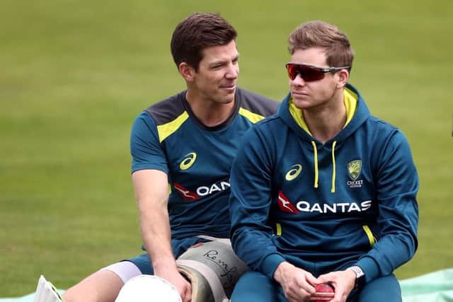 Australia's Steve Smith and Tim Paine (left) during the nets session at Headingley on Wednesday. Picture: Tim Goode/PA.