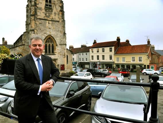 Home Office Minister Brandon Lewis on a visit to Malton