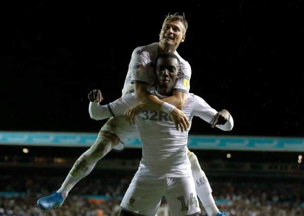 Leeds United's Eddie Nketiah celebrates his goal.
